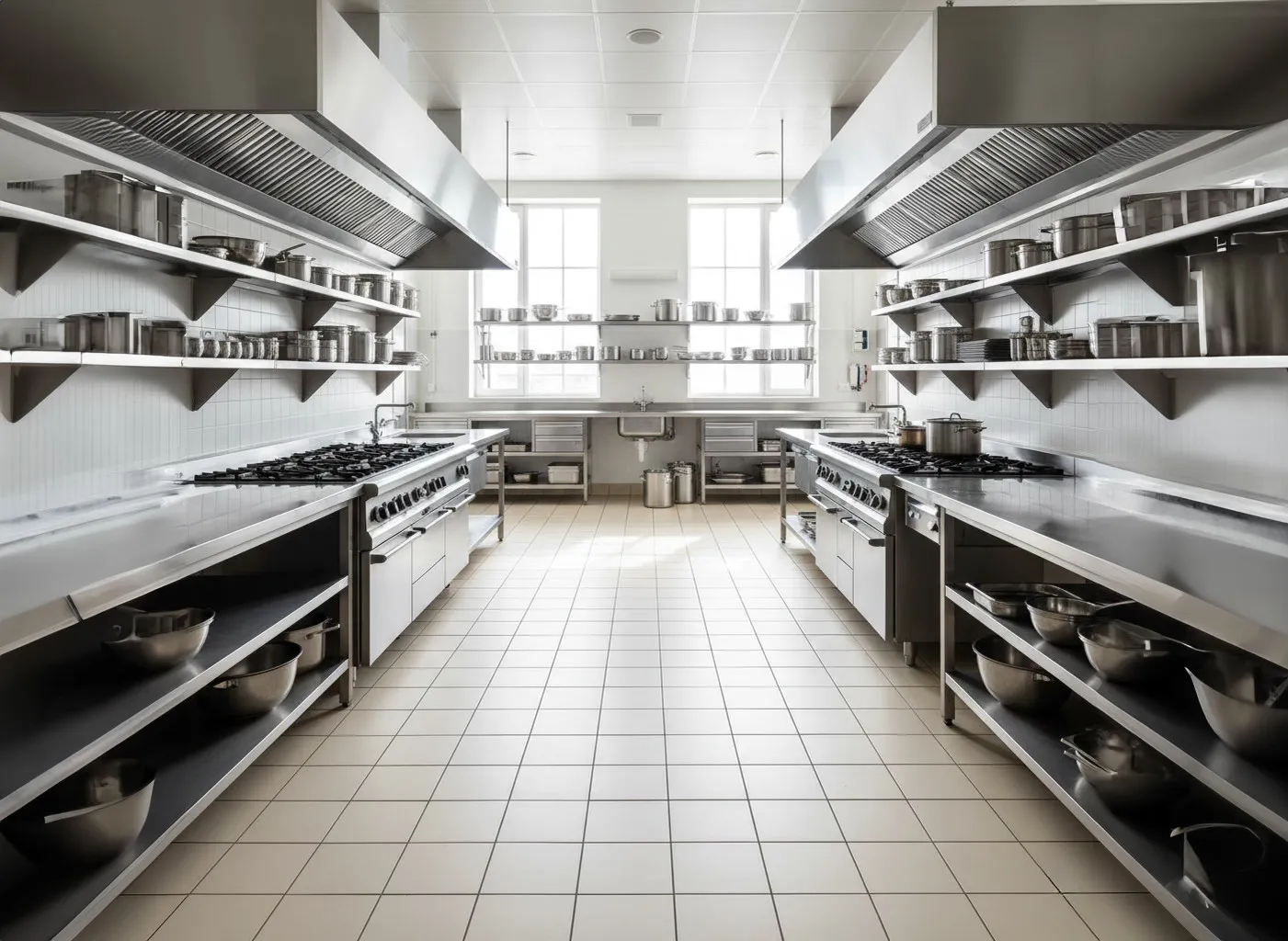 Ambiente industrial de cozinha com pisos cerâmicos São Luiz